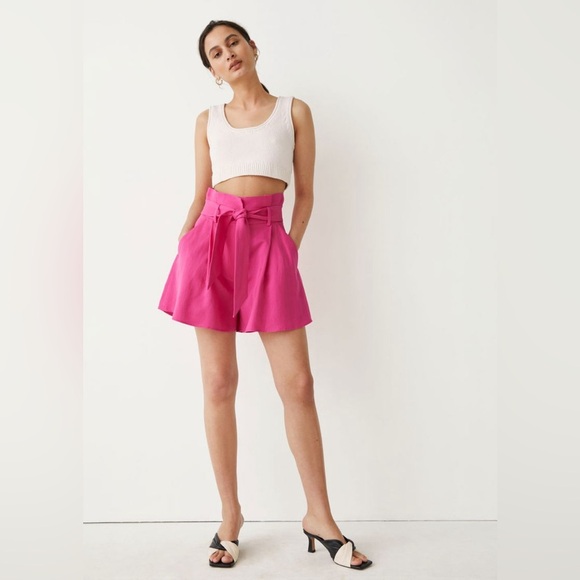 NWT & Other Stories Pink Paper Bag High-Waisted Shorts In Size 8 - Picture 1 of 12